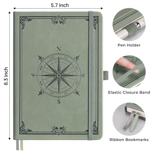 AHGXG Lined Journal Notebook, 192 Numbered Pages, A5 Size (5.7'' x 8.3'') - color: Light Green, style: Lined