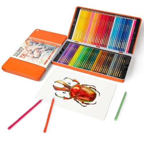 Woomer Colored Pencils 72 Colors, Smooth as Cream Core 3.8mm, Open Stock | High Pigment, Pro Blending & Layering, Metal Tin, Adult Coloring, Vivid Color Output in Nature Illustration - color: 72 Colors
