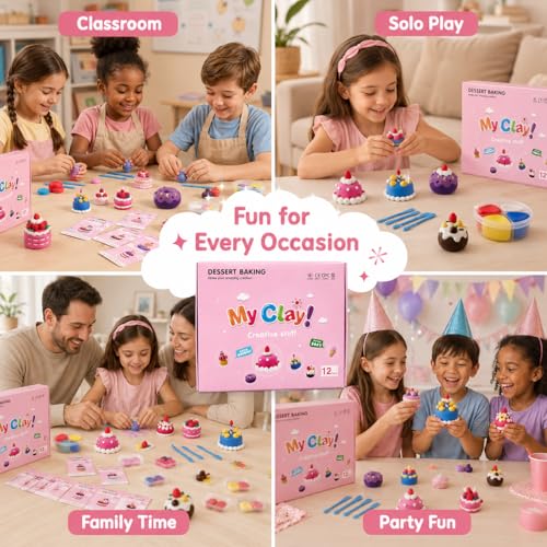 Air Dry Clay Kit for Kids, 12 Dessert Baking Modeling Clay for Kids, DIY Model Magic Clay with Tools and Tutorials, Soft&Non-Sticky, Safe&Non-Toxic Magic Clays,Creatible Art Crafts Toys Gifts - color: 12 Packs Desserts Dream Kit