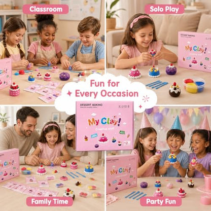 Air Dry Clay Kit for Kids, 12 Dessert Baking Modeling Clay for Kids, DIY Model Magic Clay with Tools and Tutorials, Soft&Non-Sticky, Safe&Non-Toxic Magic Clays,Creatible Art Crafts Toys Gifts - color: 12 Packs Desserts Dream Kit