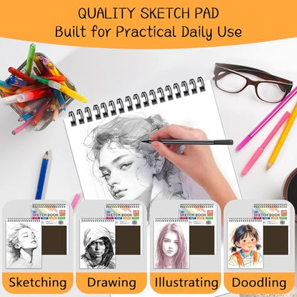 WINNER 9" x 12" Sketch Book 4 Pack, 400 Sheets Spiral Bound Art Sketchbook, 68lb/100gsm White Acid Free Drawing Pad, Sketching Drawing Writing Sketch Pad for Kids, Adults & Artists, Art Supplies - color: Brown, size: 9"x12"
