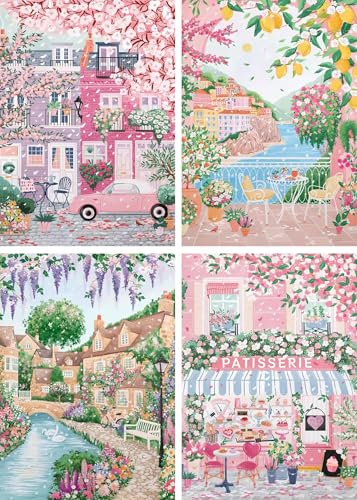 4 Packs City in Love Diamond Art Kits for Adults, Diamond Painting Kits for Adults for Beginners, DIY Valentine's Diamond Dots Art Kits, 5D Full Round Drill Gem Art Painting Kits for Decor, 12x16in - color: City in Love