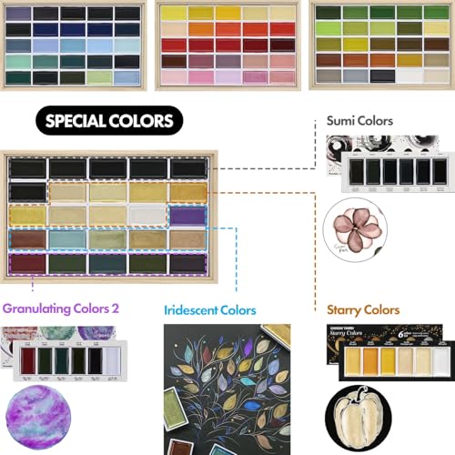 Kuretake Gansai Tambi Watercolor Paint Set, 100 Colors, Wooden Box, Japan - style: 100 Colors Ⅳ