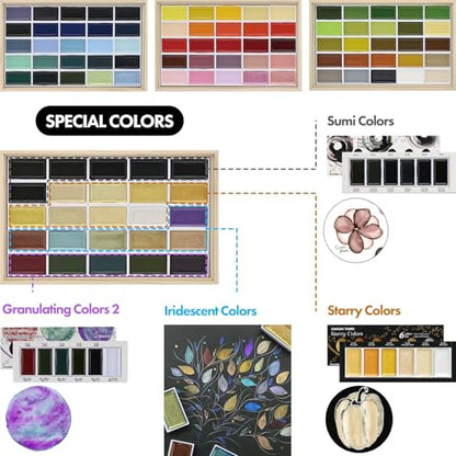 Kuretake Gansai Tambi Watercolor Paint Set, 100 Colors, Wooden Box, Japan - style: 100 Colors Ⅳ