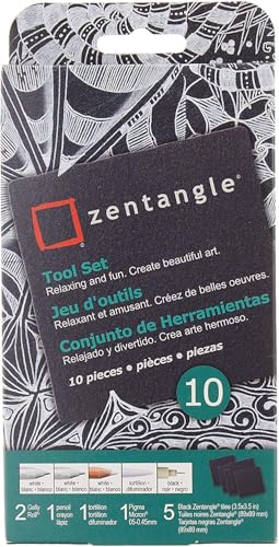 SAKURA Zentangle Tiles, 3.5", Black | All-in-One Kit for Drawing, Relaxing, Meditative Patterns, Includes Gelly Roll and Micron Pens, White Pencil and Black Tiles - size: 1 Count (Pack of 10)