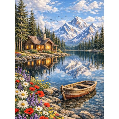 Landscape Diamond Art Kits for Adults Diamond Painting Kits for BeginnerDIY | Flower Lake Diamond Dots Full Drill Crafts for Gem Art Dot Art for Adults Home Wall Decor for Teens Boys Girls 12x16 inch - color: DP-94