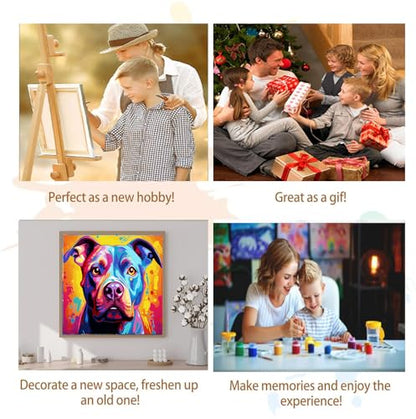 Artunion Framed Paint by Numbers Kit for Adults Beginners & Kids Ages 8-12,Colorful Pitbull Dog Paint by Number with Frame,Dog Animal Paint by Numbers Kit on Canvas 10 * 10 Inch Without Easel - color: ZXT-236-F