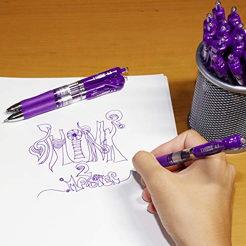 [24 Pens - Purple Ink] Think2 Retractable Gel Pens. (24 Purple) Fine Point (0.5mm) Rollerball Pens with Comfort Grip. - color: Purple