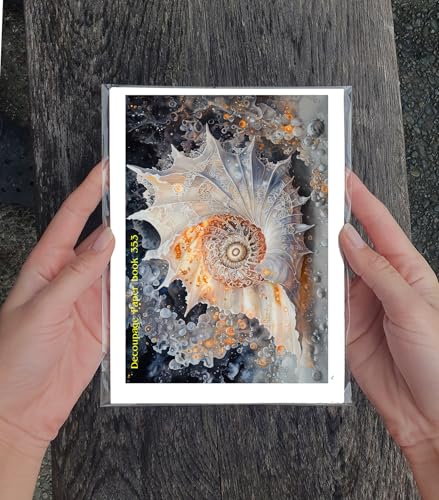 Decoupage Paper Pack (35 Sheets 6"x8") Spiral Shells Collection ~ Intricately Painted Underwater Snail and Conch Shells in Dreamy Ocean Landscapes, Rich in Detail, Texture, and Marine Color - color: eight