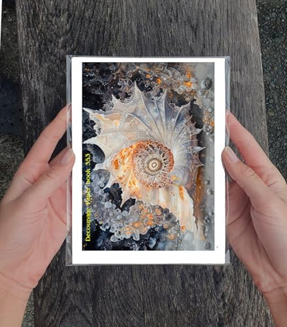 Decoupage Paper Pack (35 Sheets 6"x8") Spiral Shells Collection ~ Intricately Painted Underwater Snail and Conch Shells in Dreamy Ocean Landscapes, Rich in Detail, Texture, and Marine Color - color: eight