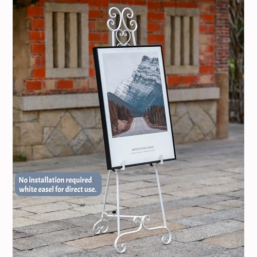 Heavy Duty Easel Stand for Wedding Sign, Adjustable Metal Display Easel - style: Scroll-White