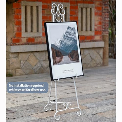 Heavy Duty Easel Stand for Wedding Sign, Adjustable Metal Display Easel - style: Scroll-White