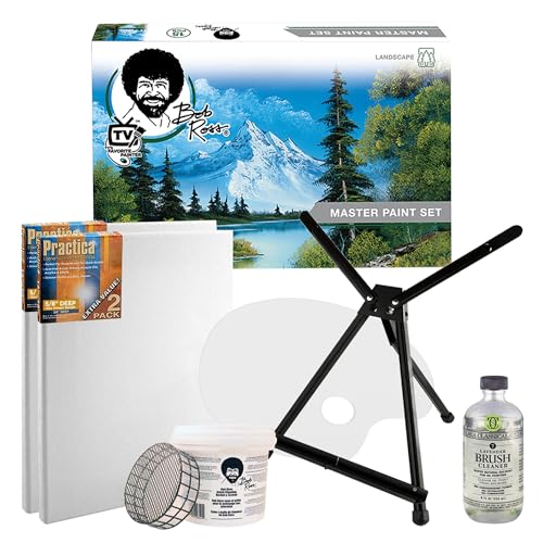 Jerry's Artarama Exclusive Set of 6 Bob Ross Oil Painting Set with Easel, 32oz Lavender Brush Cleaner, Acrylic Palette, Brushes, Canvases, and Cleaning Bucket and Screen - color: Lavender Brush Cleaner, size: 32oz Brush Cleaner