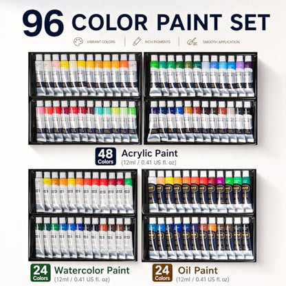 DJAR 169-Piece Wooden French Easel Art Painting Kit for Adults | Portable Plein Air Artist Supply Kit with 48 Acrylic, 24 Watercolor & 24 Oil Paints, Gift for Artists, Students & Beginners