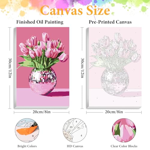 Framed Paint by Numbers Kit for Adults, Disco Ball & Flower Decor 8x12 Inch | Paint by Number with Frame, DIY Acrylic Painting Kit for Relaxation, Easy for Beginners, Wall Decor Gift for Tulip Lovers - color: OPFUS2512-01