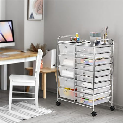 Simple Houseware 15 Drawers Rolling Utility Cart Art Craft Storage, Chrome - color: Chrome, size: 15 Drawers