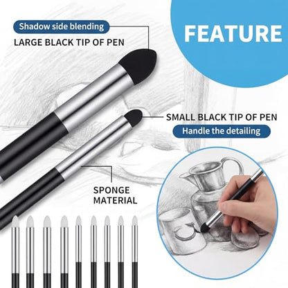 JJUNW 8Pcs Oil Pastel Tools Blending, Blending Sponge, Blendings Stump Double Headed Oil Pastel Fixative Spray, Sketching Supplies for Students Beginners Lightening and Highlight