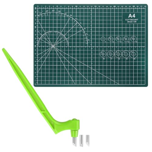 HARFINGTON Craft Cutting Tools 15/30/45 Degree Blades 360 Degree Rotating Blade Stainless Steel Cutter Pen Knife with Mat for DIY Crafts Stencils Scrapbooks, Green - color: Green