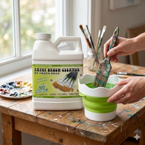 Green Piece Paint Brush Cleaner - 18 Oz - Silicone Cleaning Container - style: Paint Brush Cleaner with Foldable Silicone Cup