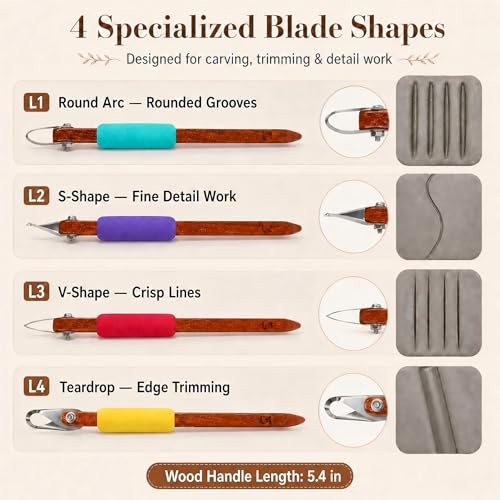 GtohHavea 4-Piece Pottery Carving Tools Set, Clay Carving Tools | Create Smooth & Precise Lines for Sgraffito, Mishima & Ceramic Trimming,Durable Cutting Heads