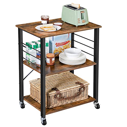 VASAGLE Kitchen Shelf on Wheels, 23.6 Inches Serving Cart with 3 Shelves - color: Rustic Brown + Ink Black, size: 23.6"W x 35"H, style: Shelf