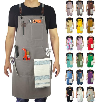 Kitchen Apron, Work Apron, Canvas Apron, Dark Gray - color: Dark Gray