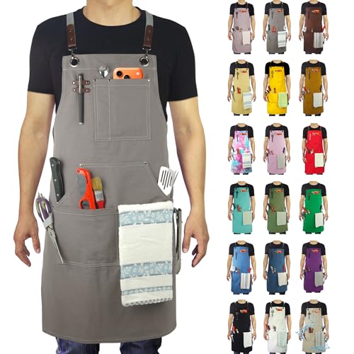 Kitchen Apron, Work Apron, Canvas Apron, Dark Gray | Multiple Pockets, Gardening, Painting, BBQ, Artist, Carpenter, Sizes M to XXL - color: Dark Gray