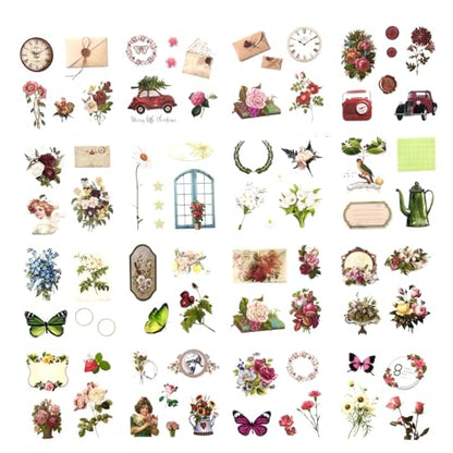 TIYPKE 508pcs DIY Aesthetic Scrapbooking Supplies Kit - Vintage Junk Journal Kit Mystical Jungle Journal Stickers for Journaling Plant Butterfly Flower Mushroom Insect Stickers Stuff for Adult