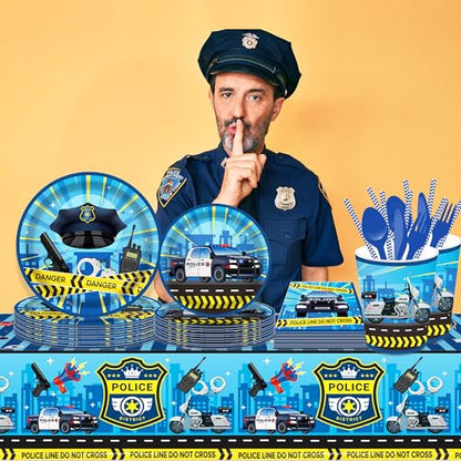 1Pc Police District Party Plastic Tablecloth 54 x 87 Inch Long Table Cover, Police Car Badge Party Tablecover for Police Game Theme Kids Baby Shower Birthday Dinner Picnic Kitchen Event - color: Police District