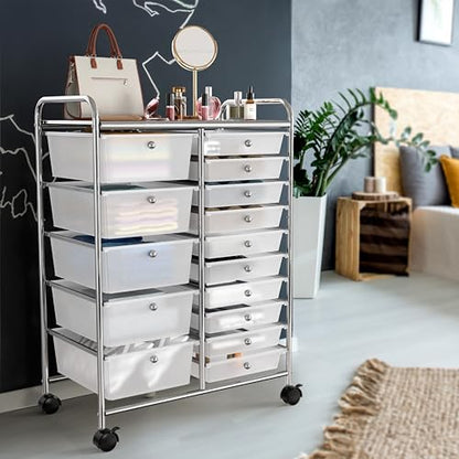 Simple Houseware 15 Drawers Rolling Utility Cart Art Craft Storage, Chrome - color: Chrome, size: 15 Drawers