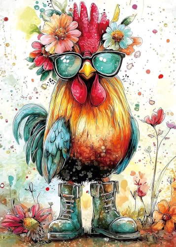 Diamond Art Kits for Adults,Cool Chicken Diamond Painting Kits 12 x 16in | Diamond Painting Kit - Sparkling Full Drill Design Perfect for Home Decor, Holiday Gifting, And Relaxing Crafting 12x16inch - color: DP04537