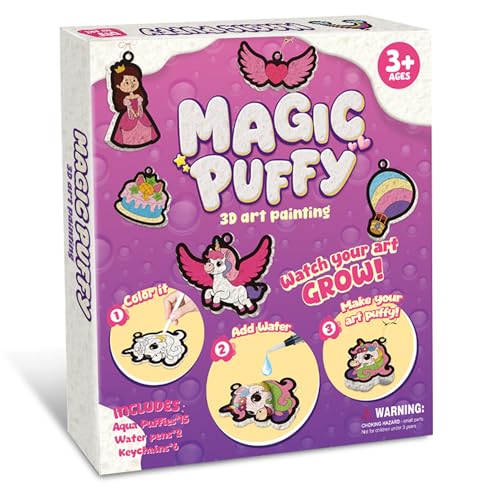 MZYTOZA 3D Art Kit Aqua Magic Puffs Princesses & Unicorns, Stocking Stuffers, 15 Mess-Free Paint by Number Craft for Kids, Christmas Gift Idea & Stocking Stuffer, Art Projects with Puff Markers - color: Aqua Magic Puffs Unicorns & Princesses