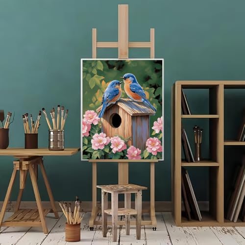 Natuyalo Paint by Numbers Kit for Adults, Blue Birds Paint By Number Kits for Beginner Animals House Acrylic Painting Kit Adults' Paint-by-Number Kits for Gift Home Wall Decor 16x20 inch - color: Color-09