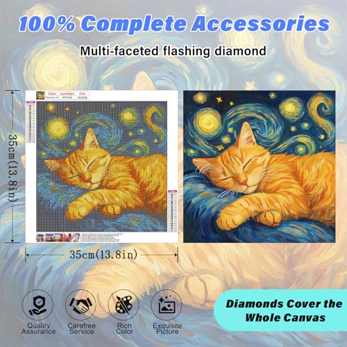 RYMILIE Cat Diamond Art, Starry Night Diamond Art Kits for Adults Beginners,5D DIY Full Drill Diamond Painting Cat Gem Art, Home Wall Art (14x14 inch) - color: DP03645