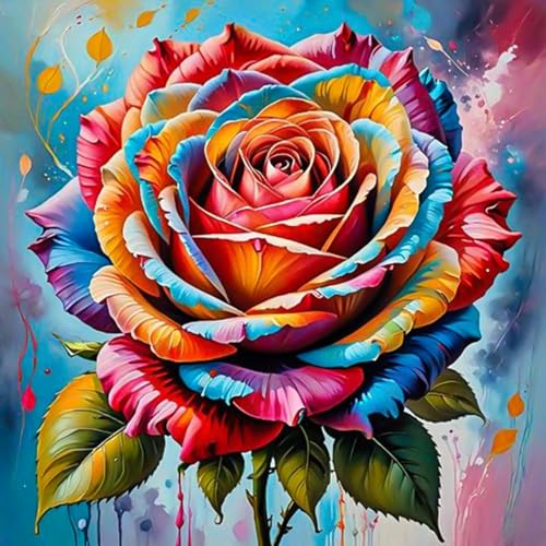Diamond Art Kits for Adults & Beginners, Colorful Rose Diamond Painting Kit | 5D Full Drill Gem Art with Flower, Round Diamond Dots, Home Wall Decor & Gift, 14 x 14 Inch - color: HMDPUS-25408