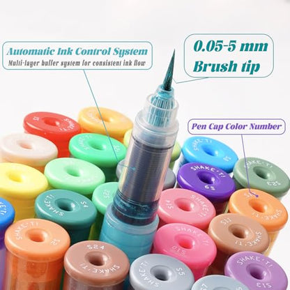 ROSYMENG 12 Colors Glitter Paint Pens, Extra Fine 0.05mm Metallic Brush Pen | Water‑Based, Smooth Ink Flow, Great for Adults DIY Crafts, Greeting Cards, Journaling, Drawing, Scrapbooks -Style B - color: 12 Colors (Style B)