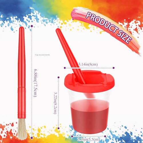 18 Set No-Mess Paint Cups with Lids and Brushes for Kids Paints，6 Colors | No-Spill Proof, Airtight Dual-Seal, Reusable, No-Messes, Art Supplies, for Toddler Painting, Classrooms or Summer Camps