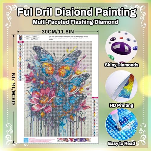 HITO Butterfly Diamond Painting Kits for Adults Butterfly Diamond Art Kits | Gem Art Kits for Adult for Gift Home Wall Decor 12x16 Inch - color: G9462