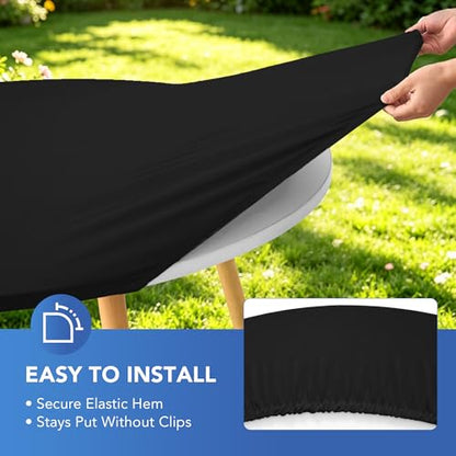 Round Fitted Tablecloth with Elastic-Black Spandex Table Covers 60 Inch | 2 Pack Spandex Stretch Windproof Washable Round Folding Banquet Tablecloths 5ft-Party Event Outdoor Wedding Trade Show Dining - color: Black, size: 60'' Round | 2 Pack