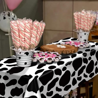 Kochorie 2 Packs 108 x 54 Inch Cow Print Tablecloths, Disposable Black and White Cow Print Table Cloth, Waterproof Cow Themed Plastic Table Cover for Farm Animal Birthday Baby Shower Party Decor - style: Cow Print