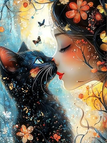 Diamond Art Kits for Adults, Black Cat Diamond Art Painting Kits for Adults | Black Cat Stress Relief Full Round Drill Heartfelt DIY Gift Strong Adhesive Wall Decor HD Canvas 11.8x15.7in 30x40cm - color: Cat 2