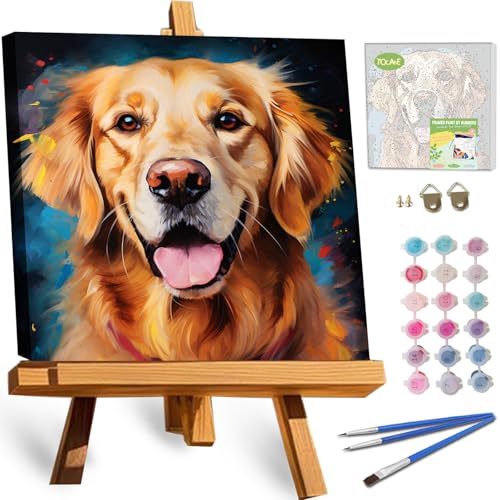 TOCARE Framed Paint by Numbers Kit for Adults & Kids Ages 8-12, 12x12Inch Dog Paint by Numbers with Frame, Golden Retriever Paint by Number Framed Canvas for Puppy Lovers (Without Easel) - color: TC-F-346