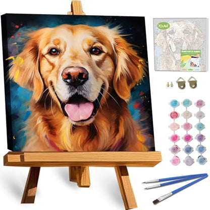 TOCARE Framed Paint by Numbers Kit for Adults & Kids Ages 8-12, 12x12Inch Dog Paint by Numbers with Frame, Golden Retriever Paint by Number Framed Canvas for Puppy Lovers (Without Easel) - color: TC-F-346