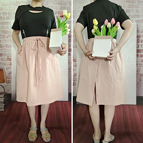 Unisex Chef Aprons White Retro Cotton Maid Short 2 Pockets Waist Waiter Waitress Half Apron - color: Cotton Pink