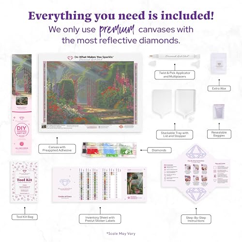 DIAMOND ART CLUB Garden of Grace Diamond Art Kits for Adults | Premium Diamond Painting Kit, Fun DIY Crafts for Adults, Round Diamond Art Canvas by Thomas Kinkade, 18" x 13" - color: Garden of Grace