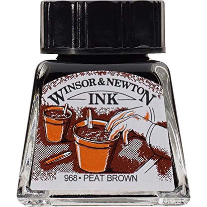 Winsor & Newton Drawing Ink, 14ml Bottle, Peat Brown | Fast-drying, transparent & water-resistant; Outstanding Color Brilliance; Perfect for brush, dip pen, airbrush applications. - color: Peat Brown, style: 14ml Bottle