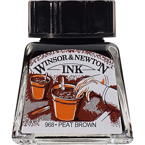Winsor & Newton Drawing Ink, 14ml Bottle, Peat Brown | Fast-drying, transparent & water-resistant; Outstanding Color Brilliance; Perfect for brush, dip pen, airbrush applications. - color: Peat Brown, style: 14ml Bottle