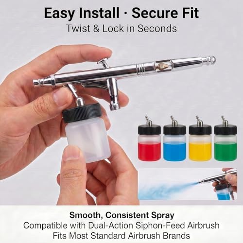 10pk 22cc(0.75oz) Airbrush Plastic Bottles, 30°Siphon with Dust Caps | 10 lightweight plastic bottles + 10 silicone dust covers, 30° siphon for fast color swaps, leak-proof seal - size: KIT-2