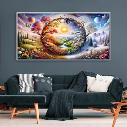 5D Large Diamond Art Painting,Four Season Diamond Art Kits for Adults,DIY Full Drill Crystal Rhinestone Arts and Crafts,Butterfly Flowers Art Painting with Diamond Home Wall Decor 27.5 X 15.7inch - color: 25-52 Four Season