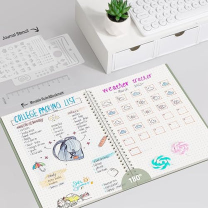 AHGXG Dotted Journal, Grid Spiral Notebook, 140 Pages, B5 (7.6" x 10") | 100 GSM Thick Dot Paper, Waterproof Plastic Cover Journals for Journaling, Sketching (Sage Green) - color: Sage Green, style: B5-Dotted